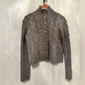 J. Crew Gray Cable Knit Cardigan with Gold Buttons Wool Blend Size Small